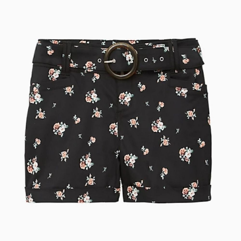 NWT TORRID 14W Belted Sateen Short Stretch Black